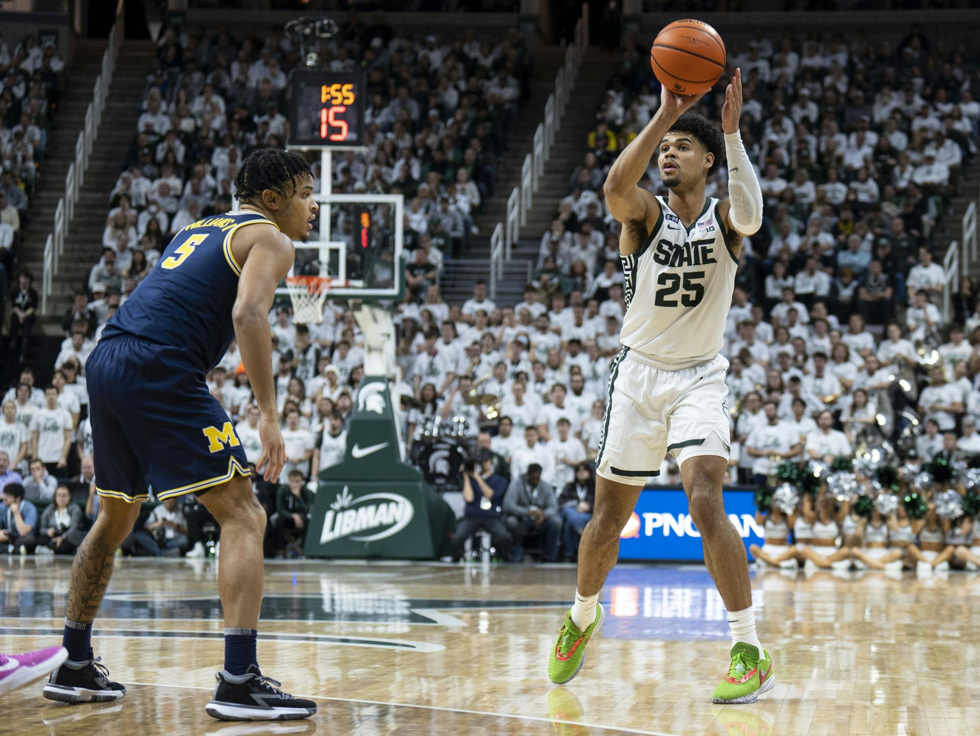 <p>Senior forward Malik Hall (25) during Michigan State’s game against Michigan on Saturday, Jan. 7, 2023 at the Breslin Center. The Spartans ultimately beat the Wolverines, 59-53.</p>