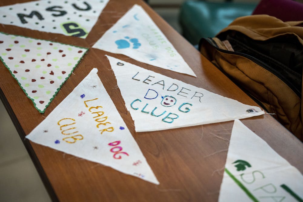 Bandanas made during a meeting at Anthony Hall on Oct. 10, 2022.  The group looks to inform others about leader dogs and how they can get involved.