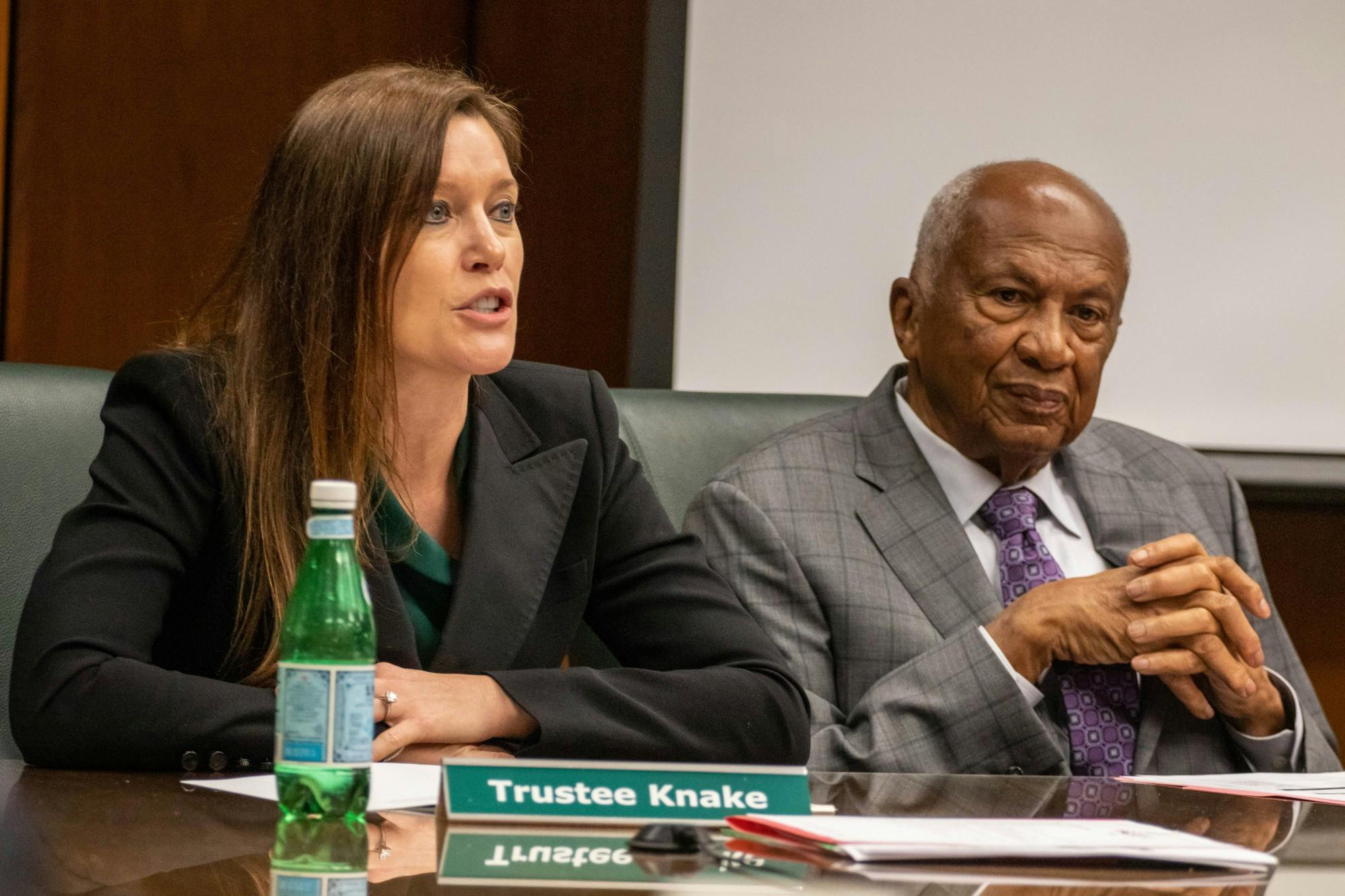 <p>Trustee Renee Knake speaks at the Board of Trustees meeting on Dec. 13.</p>