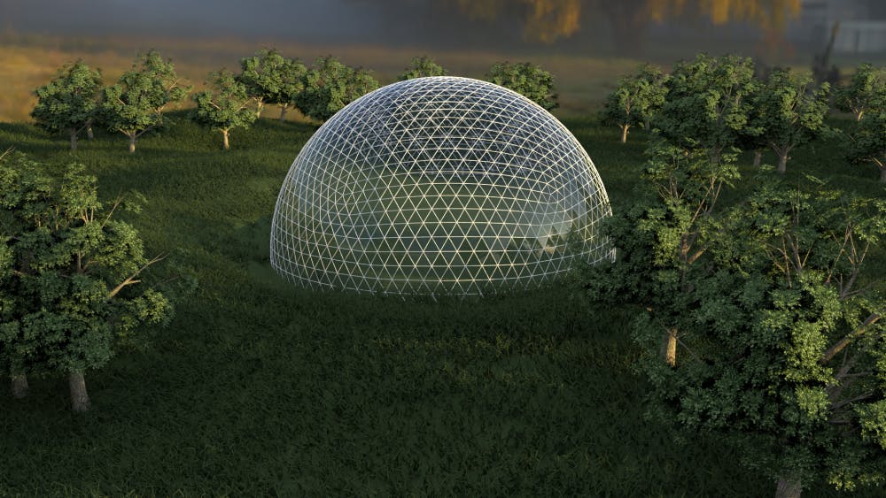 <p>Rendering of the exterior of the biodome greenhouse. Image courtesy of the Student Greenhouse Project.&nbsp;</p>