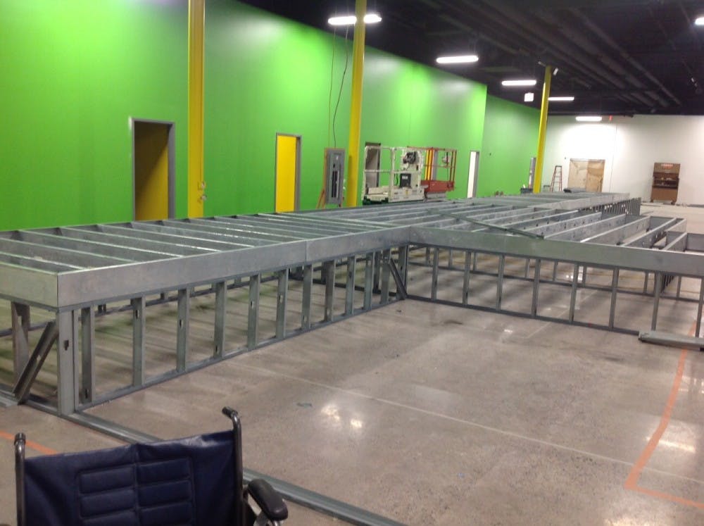 <p>Construction at the site of Launch Trampoline Park at Meridian Mall. The park is expected to open in early 2019. <strong>Photo courtesy of Launch Trampoline Park.</strong></p>