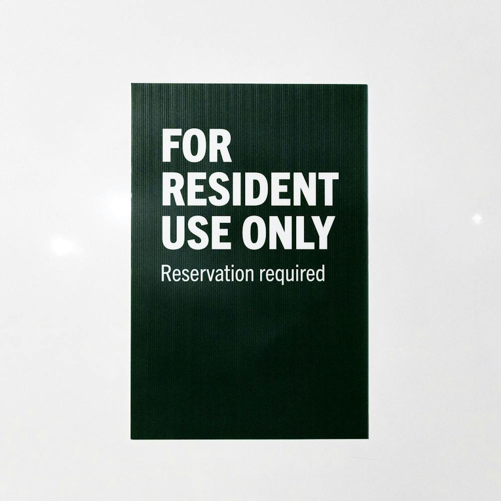 <p>A sign on the mobile shower units brought on Michigan State's campus letting people know the showers are for resident use only in East Lansing, Mich., on Wednesday, Sept. 23, 2026.</p>