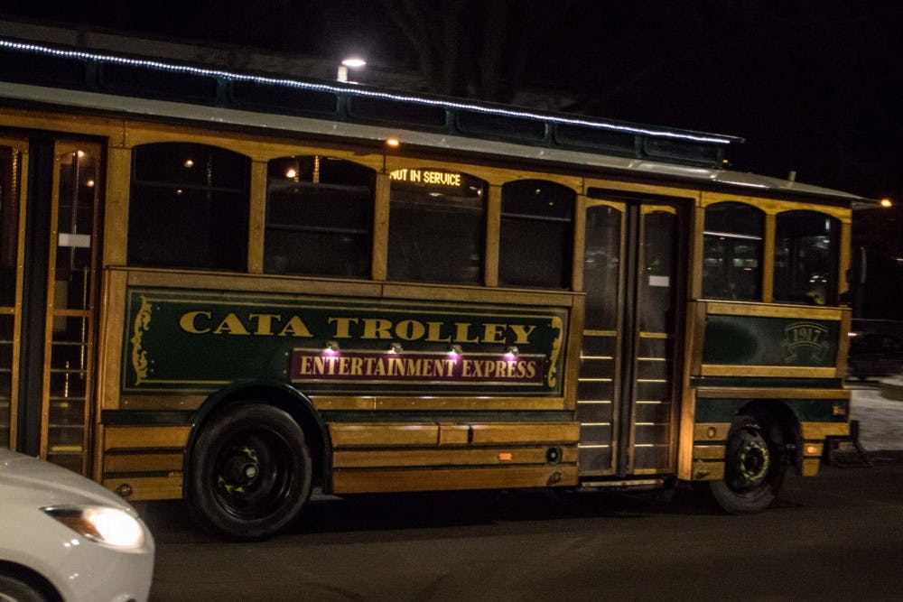 Pictured is the CATA Entertainment Express on Feb. 3, 2018, on Grand River Avenue. The bus runs from 7:30 p.m. until 2:30 a.m., Thursday through Sunday morning along CATA's 4 route.