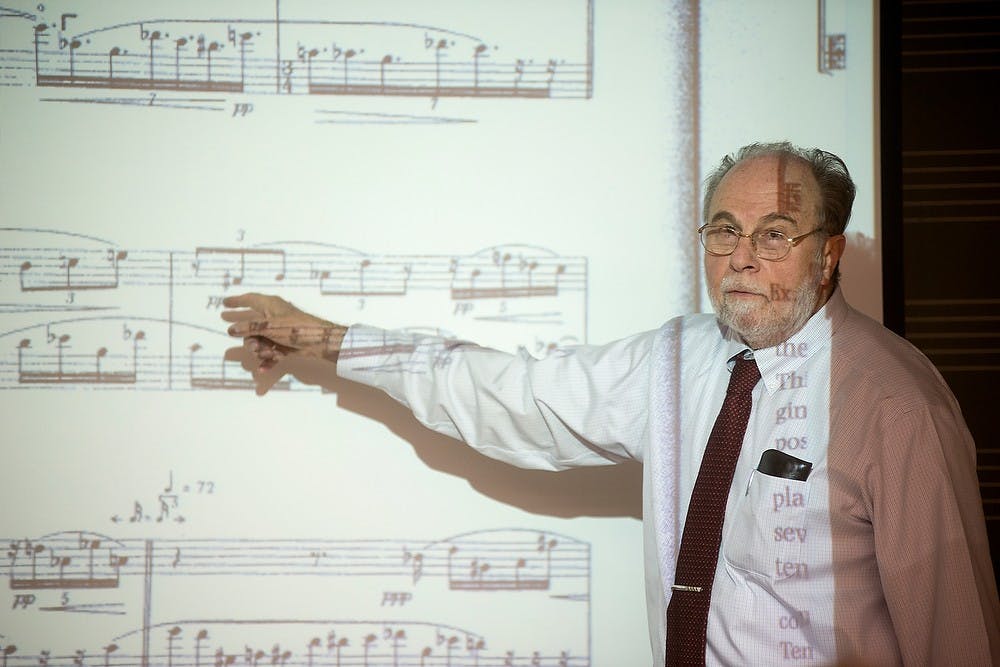 <p>Professor Jere Hutcheson teaches a composition class Sept. 30, 2014, at the Music Practice Building. Hutcheson has been a faculty member for 50 years. Julia Nagy/The State News</p>