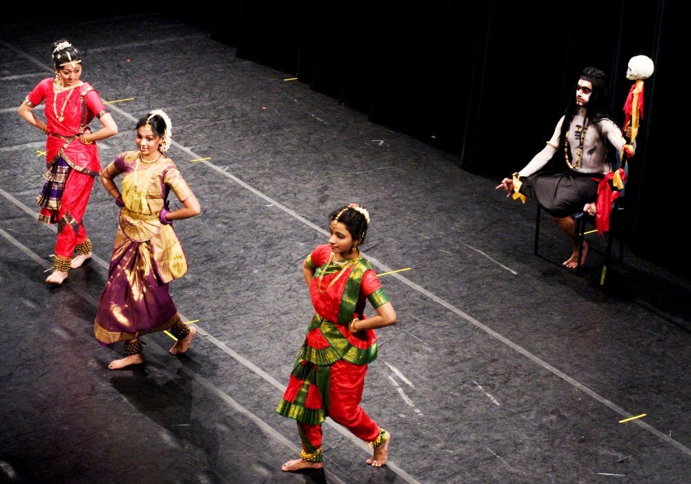 Dancers perform at Sargam, which means "melody" in Hindi, Saturday evening at East Lansing High School. The show was put on by the MSU Indian Students Organization, or ISO, offering patrons a variety show of sorts filled with drama, music, and dancing all based upon Indian culture and folklore. Matt Hallowell/The State News