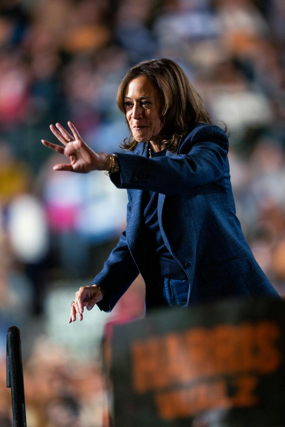 <p>Vice President Kamala Harris speaks at her presidential campaign rally on Michigan State University's campus in East Lansing, Michigan, on Nov. 3, 2024. Vice President Harris' rally at MSU demonstrates this election cycle's focus on young voters and battleground states like Michigan.</p>