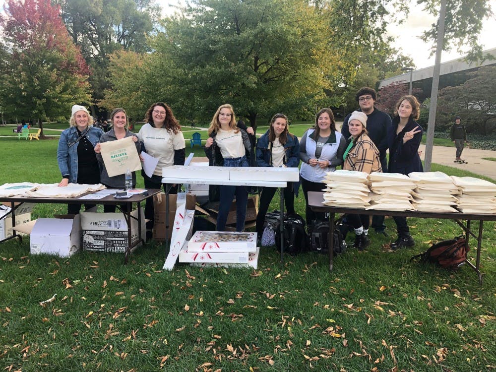 <p>Members of the Associated Students of Michigan State University (ASMSU) pose during their organized event to kickoff It&#x27;s On Us: Week of Action on Monday, Oct. 14, 2019.</p>