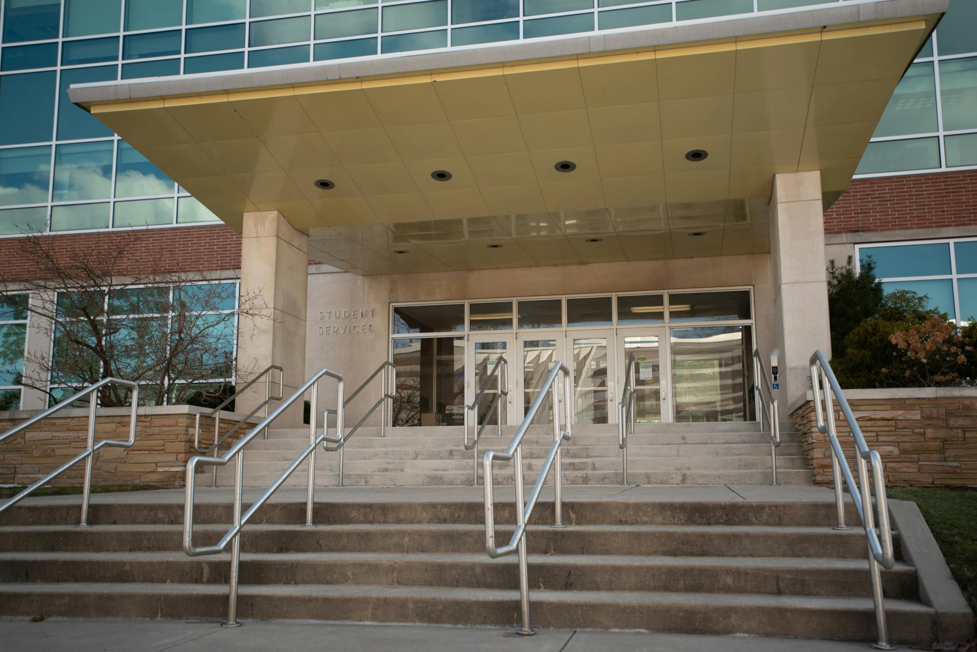 Michigan State's student services building. Photographed on Feb. 25, 2021.