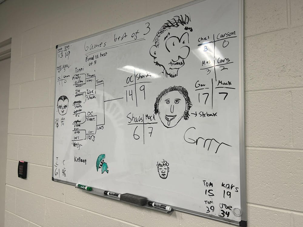 <p>Players on the MSU hockey team keep a running pingpong leaderboard and compete in bracket-style tournaments against one another. Junior Karsen Dorwart said some members of the team play for about an hour every day.</p>