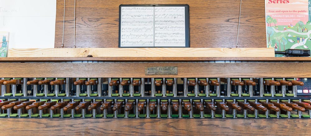 <p>A Carillon sits at the top of Beaumont Tower waiting for MSU's Carillonist, Jon Lehrer, to play it and ring the bells that can be heard around campus in East Lansing, Mich., on May 28, 2026.</p>