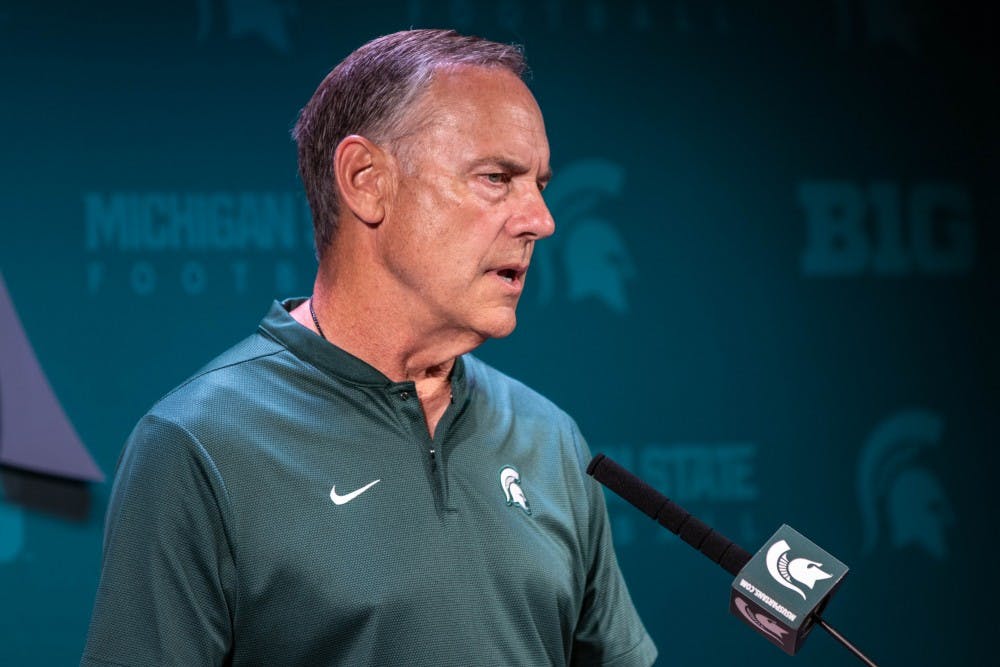 Head coach Mark Dantonio answers questions from the media on Aug. 6 at Spartan Stadium.