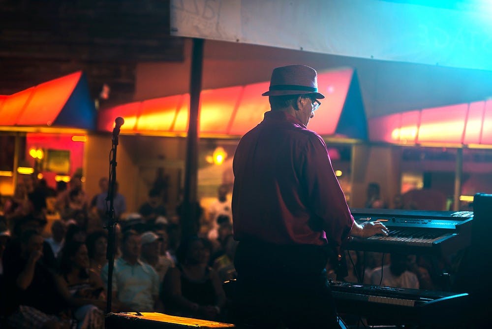 <p>Root Doctor keyboardist Mike Skory, performs June 21, 2014, at the Jazz Festival on Albert Rd. Hayden Fennoy/The State News</p>
