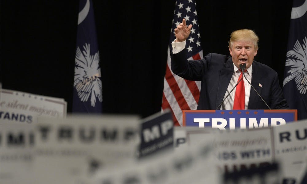 Republican presidential candidate Donald Trump speaks during a campaign rally at the Myrtle Beach Sports Center on Feb. 19, 2016 in Myrtle Beach, S.C. (Olivier Douliery/TNS)