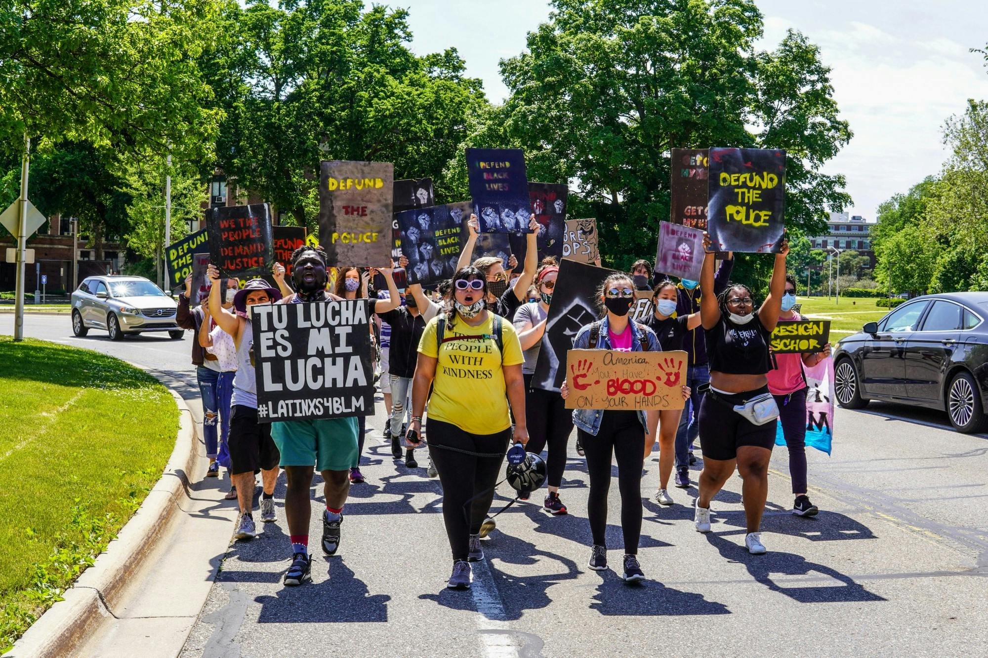 <p>Protesters march through Michigan State&#x27;s campus, during a protest in support of Black Lives Matter, in East Lansing, on June 12, 2020.</p>