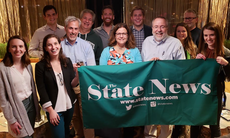 <p>2019-20 State News editor-in-chief Madison O&#x27;Connor (front row, far left) joins alumni at the Washington, D.C. meet-up on Nov. 1, 2019.</p>