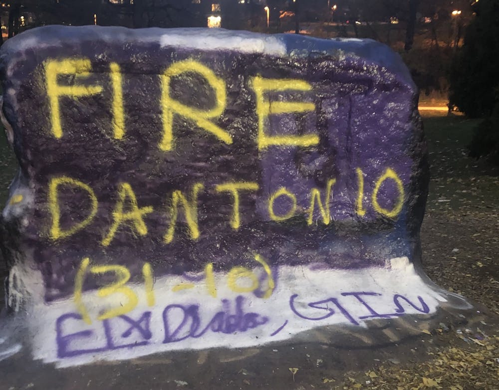 The Rock on Farm Lane is painted with the message "Fire Dantonio" on Nov. 10.
