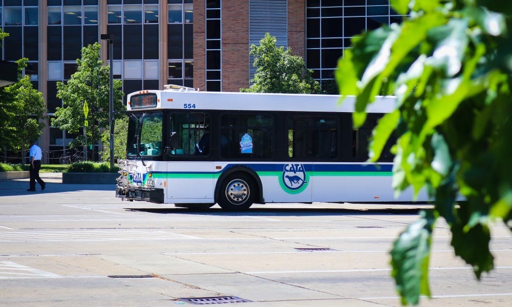 <p>A CATA bus pictured on June 8 at the CATA Transportation Center. <strong>Kaiyue Zhang</strong> <strong>| The State News</strong></p>
