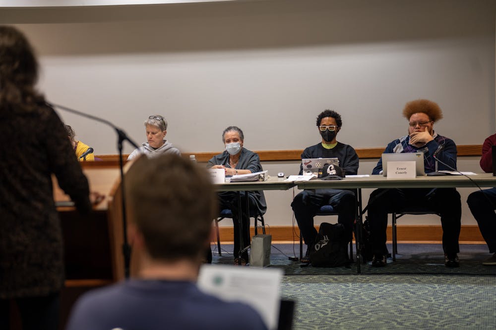 <p>Some of the East Lansing Independent Police Oversight Commissioners during the annual public meeting on Nov. 2, 2022. </p>
