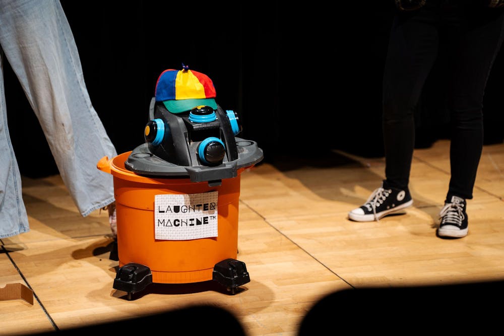 Student performer acts out a scene during the MSU Roial Players Sketch Comedy Show at the RCAH Theatre in Snyder-Phillips Hall on April 6, 2025. The student-written and directed show, featuring improv actors from the Roial Players, ran April 4–6.