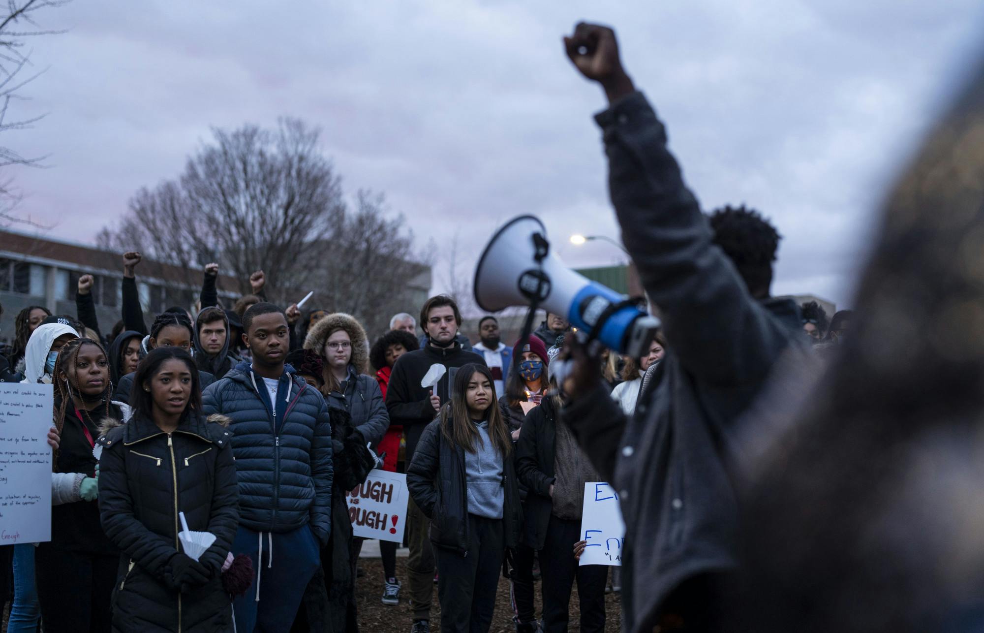 <p>Students and community members gathered at the Rock on Farm Lane in remembrance of Patrick Lyoya. The candlelight vigil was hosted by the Black Student Alliance after Lyoya was killed by Grand Rapids police during a traffic stop on Monday, April 4. - April 19, 2022.</p>