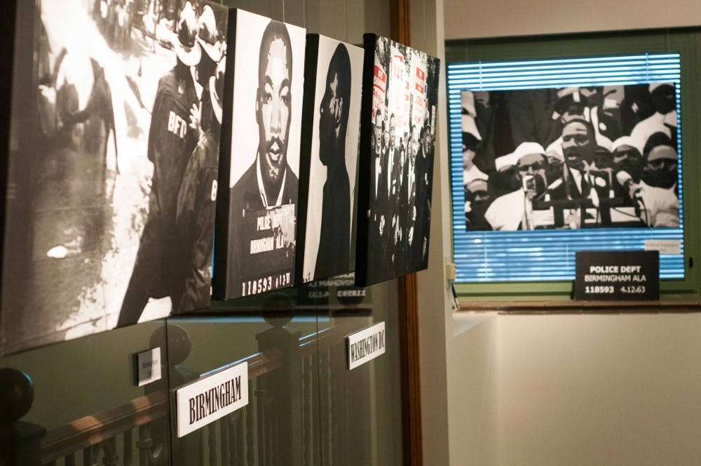 <p>The Martin Luther King Jr. art exhibit on March 27, 2018 at the Hannah Community Center Art Gallery. (Annie Barker | State News)</p>