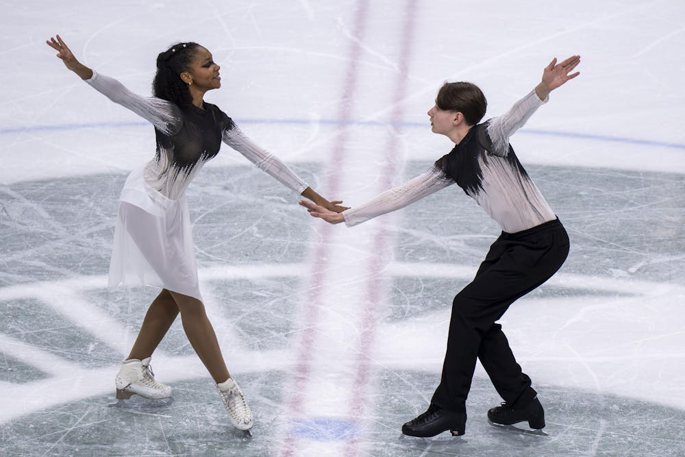 The Les Métropolitains team from France competes for the Nations and Gold Cup in the Theater on Ice 2026 competition at the Munn Ice Arena in East Lansing, Mich., on April 26, 2026. 