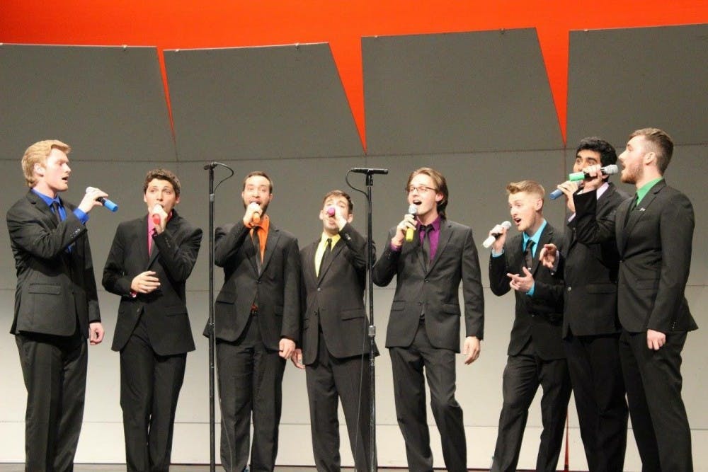 <p>Accafellas are an&nbsp;all-male a capella group at MSU. This year marks the 20th&nbsp;anniversary&nbsp;of their group's creation.&nbsp;Photo courtesy of&nbsp;Nitish Pahwa.</p>