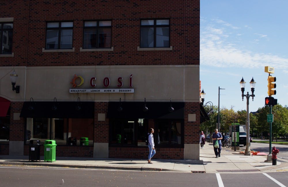 <p>The former site of Cosi on the corner of Grand River Avenue and M.A.C. Avenue, photographed on Oct. 10, 2019. </p>
