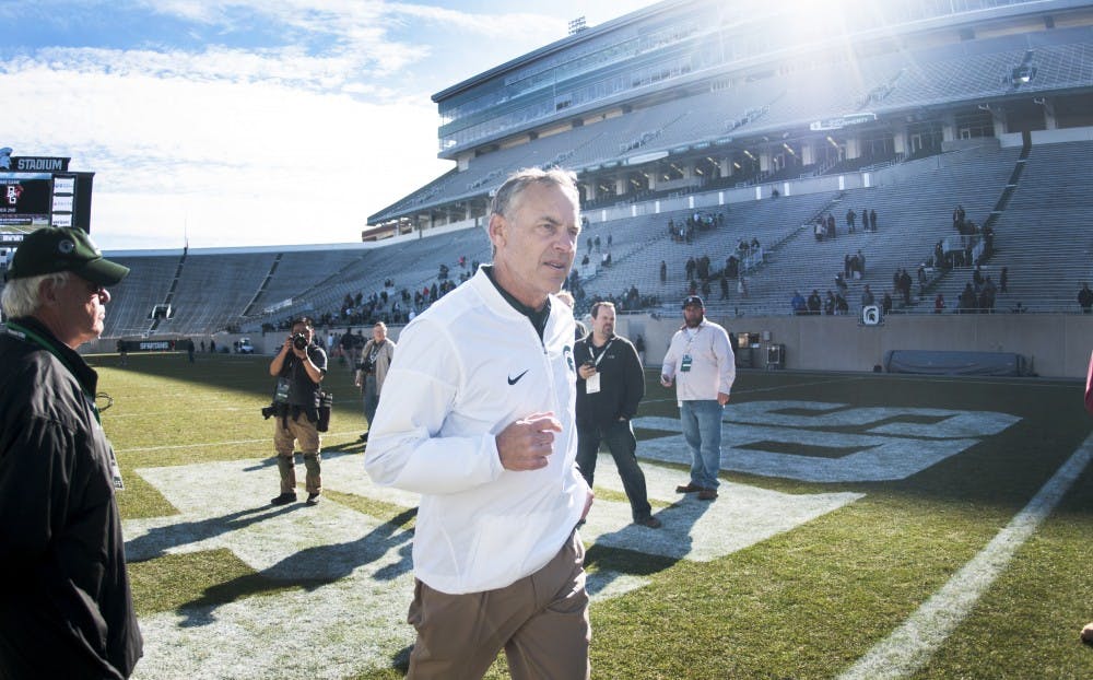 Head coach Mark Dantonio leaves the stadium after the Green and White Spring Game on April 1, 2017 at Spartan Stadium. The White team defeated the Green team, 33-23.