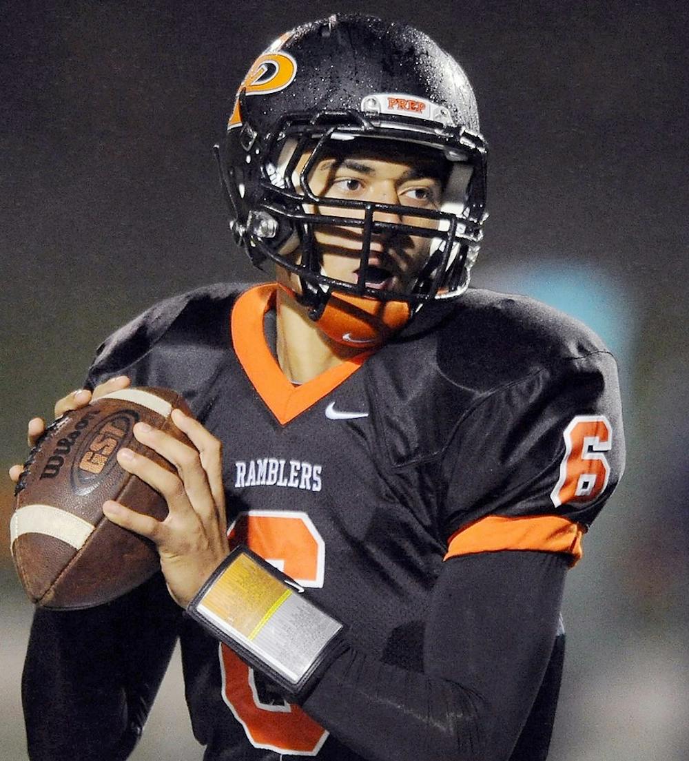 	<p>Cathedral Prep&#8217;s Damion Terry gets ready to pass the ball during the first quarter of the game against East High School at Dollinger Field at the Cathedral Prep Events Center in Erie, Pa. on Oct. 26, 2012. Janet Kummerer/Erie Times-News</p>