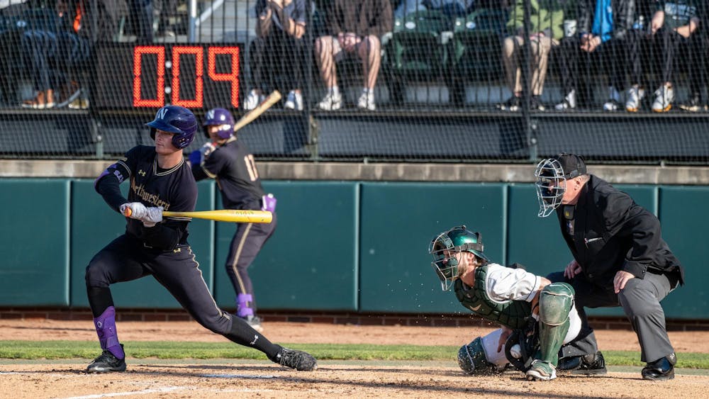 <p>Michigan State graduate catcher Caleb Berry (31) catches the ball after Northwester sophomore outfielder Jackson Freeman (12) checks a swing at McLane Stadium on April 11, 2025.</p>
