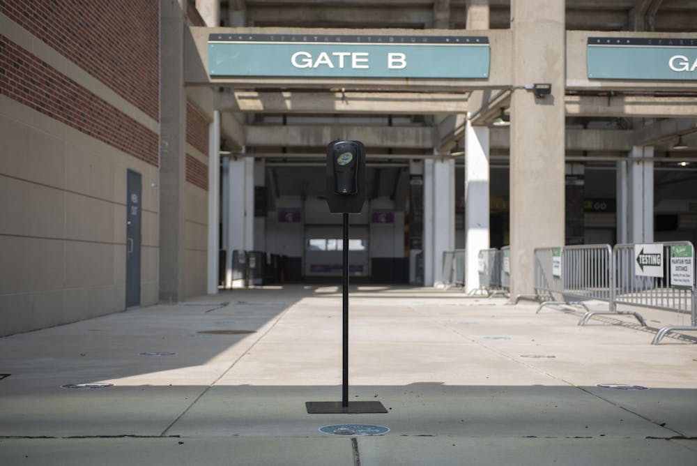 <p>Spartan Stadium has converted into a COVID-19 testing facility to allow students living on or near campus to get tested. The entrance to the testing center is located at Gate B. Shot on Sept. 23, 2020.</p>