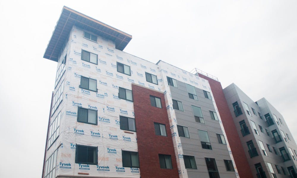 Pictured is the apartment building currently under construction on Aug. 28, 2017, at 565 E Grand River Ave.