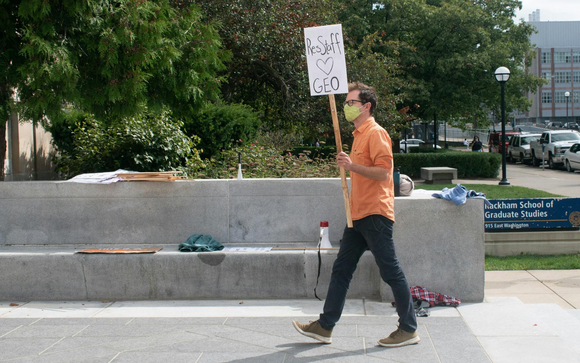 <p>University of Michigan graduate student striking on Friday, Sept. 11, 2020.</p>