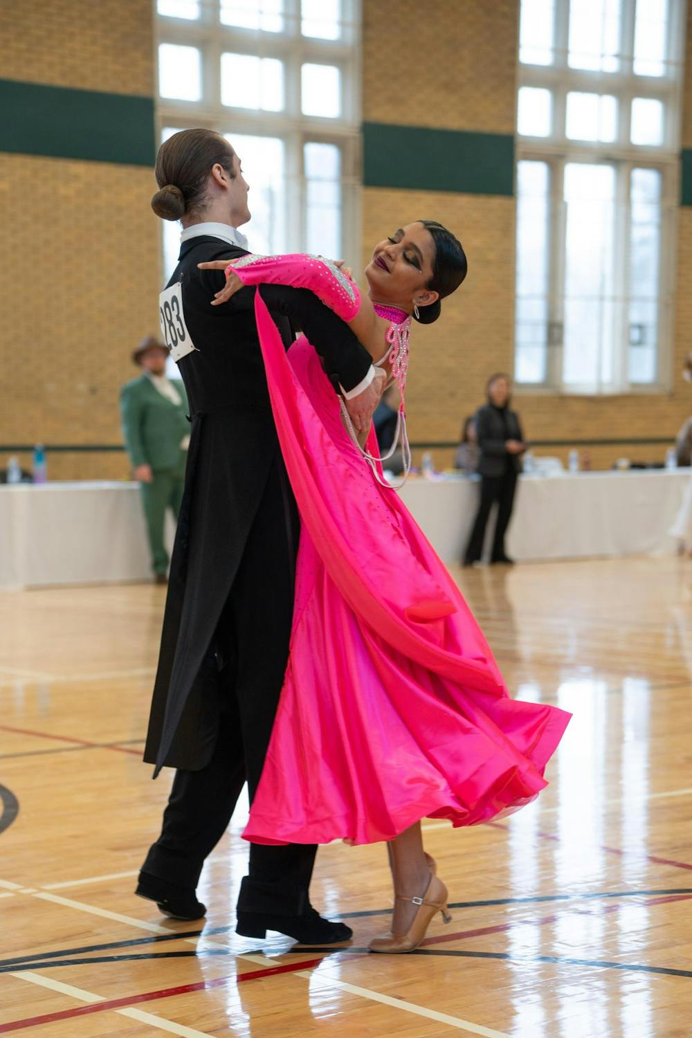 <p>James Kling and Keya Trivedi of Purdue University in the Amateur Collegiate Novice Standard at the 9th Annual Green and White Gala Feb. 3, 2024.</p>