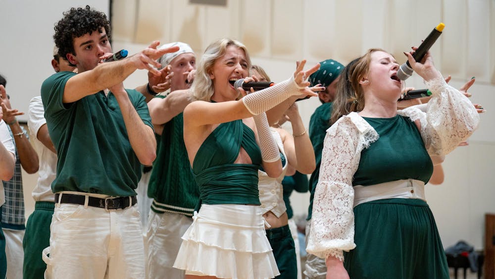 Capital Green A Cappella performs at their friends and family viewing rehearsal at the MSU College of Music on Feb. 6, 2025. The group is preparing for the International Championship of Collegiate A Cappella Quarterfinals.
