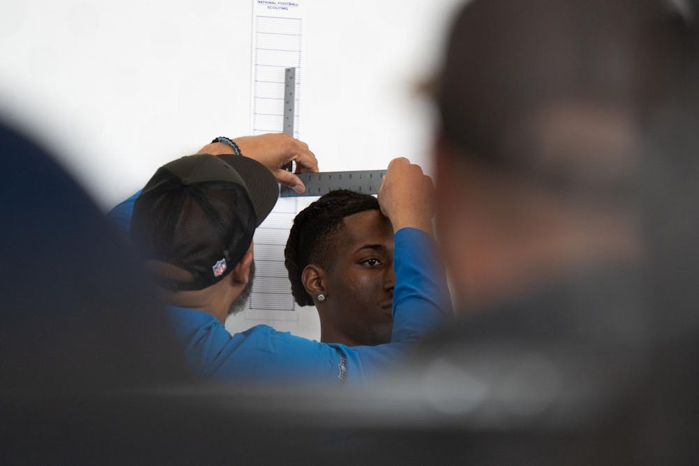 Michigan State football players participate in Pro Day for NFL Scouters at the Duffy Daugherty and Clara Bell Smith Student Athlete Academic Center in East Lansing, MI, on March 19, 2026