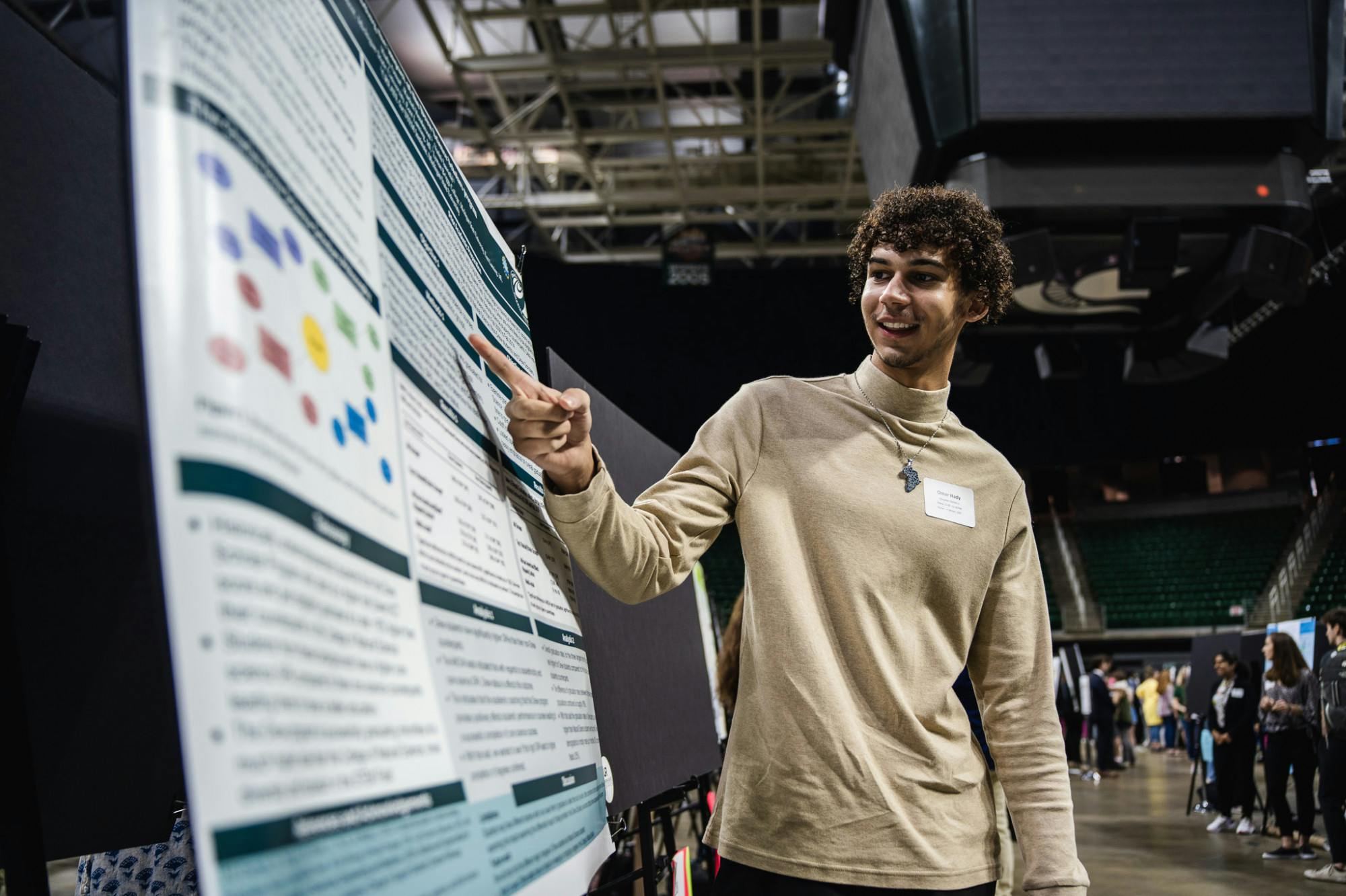 <p>Student researchers gather and present at the UURAF conference at the Breslin Center on Apr. 14, 2023.</p>