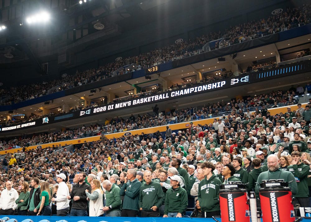 MSU fans cheer on the men’s basketball team during  the March Madness matchup against University of Louisville at the KeyBank Center in Buffalo, New York on March 21, 2026.