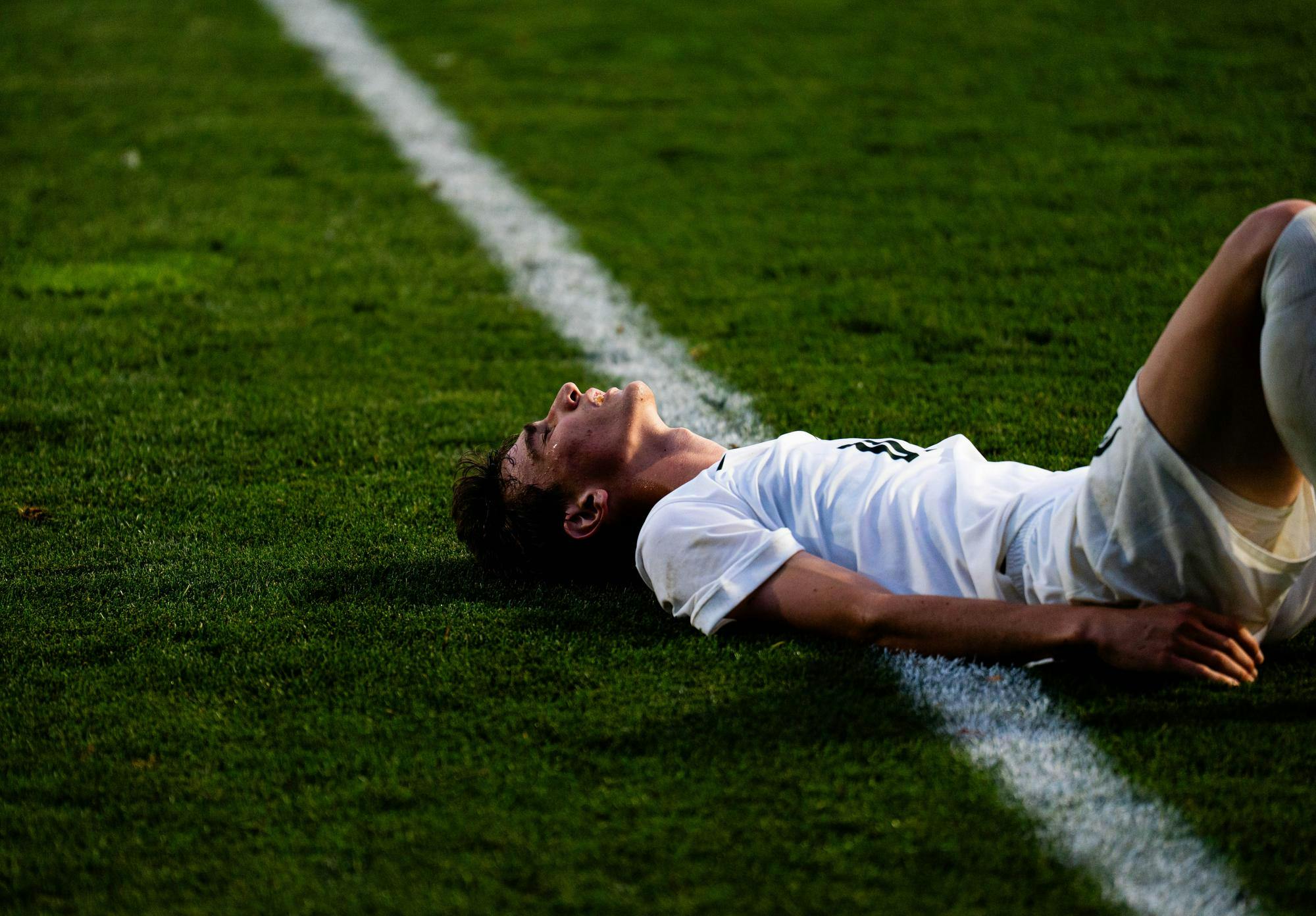 <p>Unnamed MSU men's soccer player taking in defeat at MSU vs Penn State match at DeMartin Soccer Complex in East Lansing, Mich., Friday, Oct. 3rd, 2025.</p>