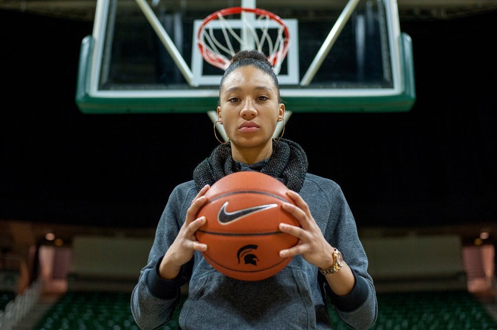 Junior forward Aerial Powers poses for a portrait on Feb. 3, 2016 at Breslin Center. 