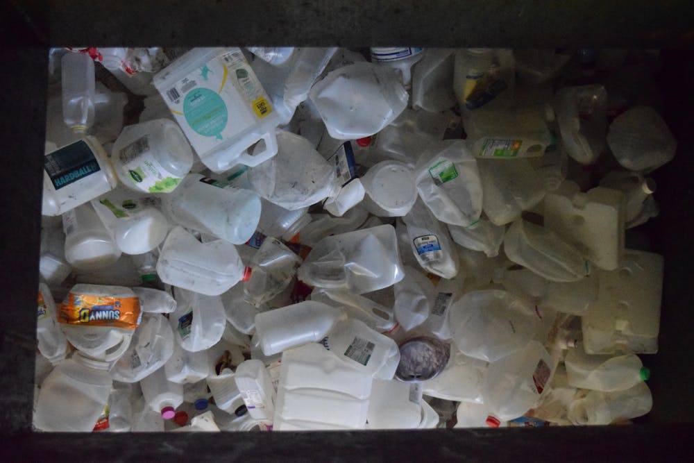 The bin of plastic jugs that the new plastic sorter was able to identify on Oct.7, 2021.

