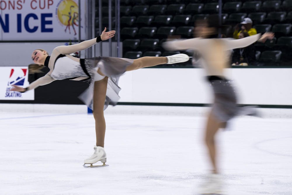 Forte of Boston, the sixth senior team for the Nations Cup and Gold Cup Theater on Ice 2026 competition, performs in the Munn Ice Arena in East Lansing, Mich., on April 26, 2026.