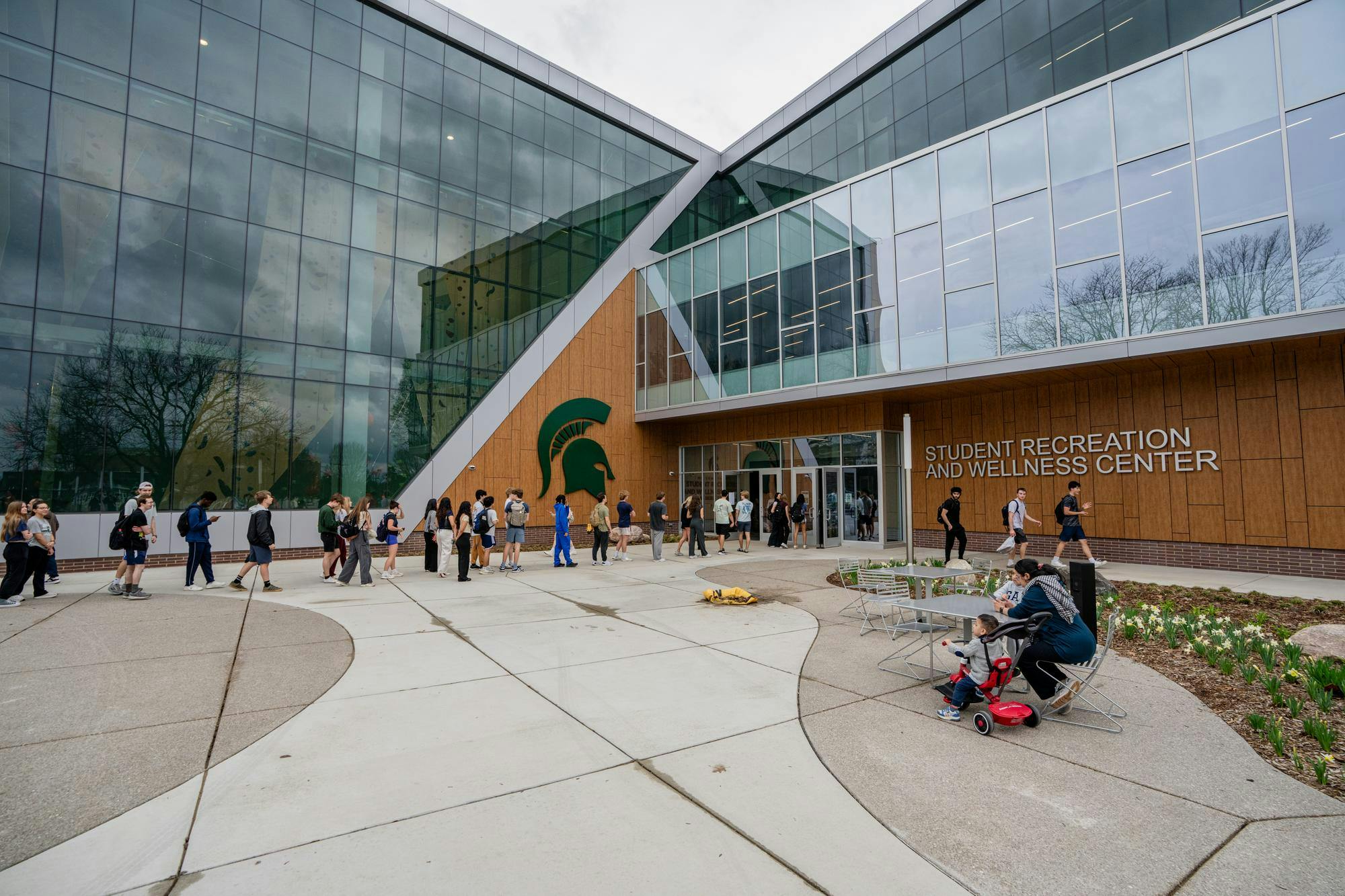 <p>Michigan State University students wait in line outside to enter the newly opened Student Recreation and Wellness Center during its open house in East Lansing, MI on April 15, 2026.</p>
