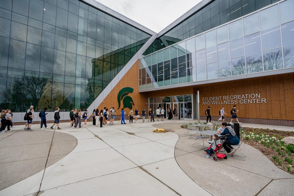 <p>Michigan State University students wait in line outside to enter the newly opened Student Recreation and Wellness Center during its open house in East Lansing, MI on April 15, 2026.</p>