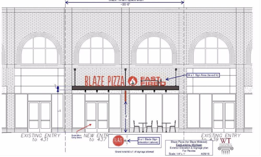 <p>Early design of Blaze Pizza at former location of The State News.</p>