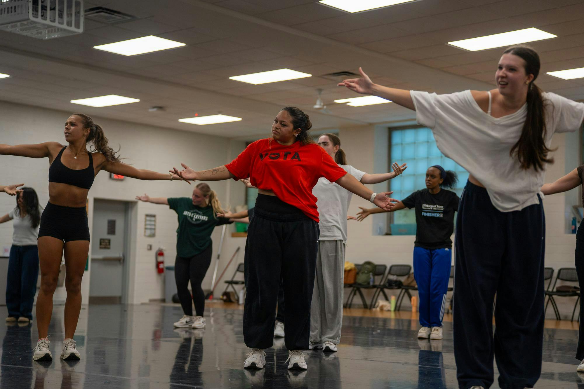 <p>MSU Students practice their dance routine during an NRG club meeting in East Lansing, Mich., on Sept. 11, 2026. This is the first meeting of the year.</p>