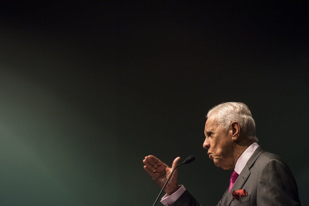 Former Virginia Gov. L. Douglas Wilder addresses the crowd during the 34th Annual Dr. Martin Luther King Jr. Luncheon Celebration at the Lansing Center in Lansing on Jan. 21, 2019. Nic Antaya/The State News