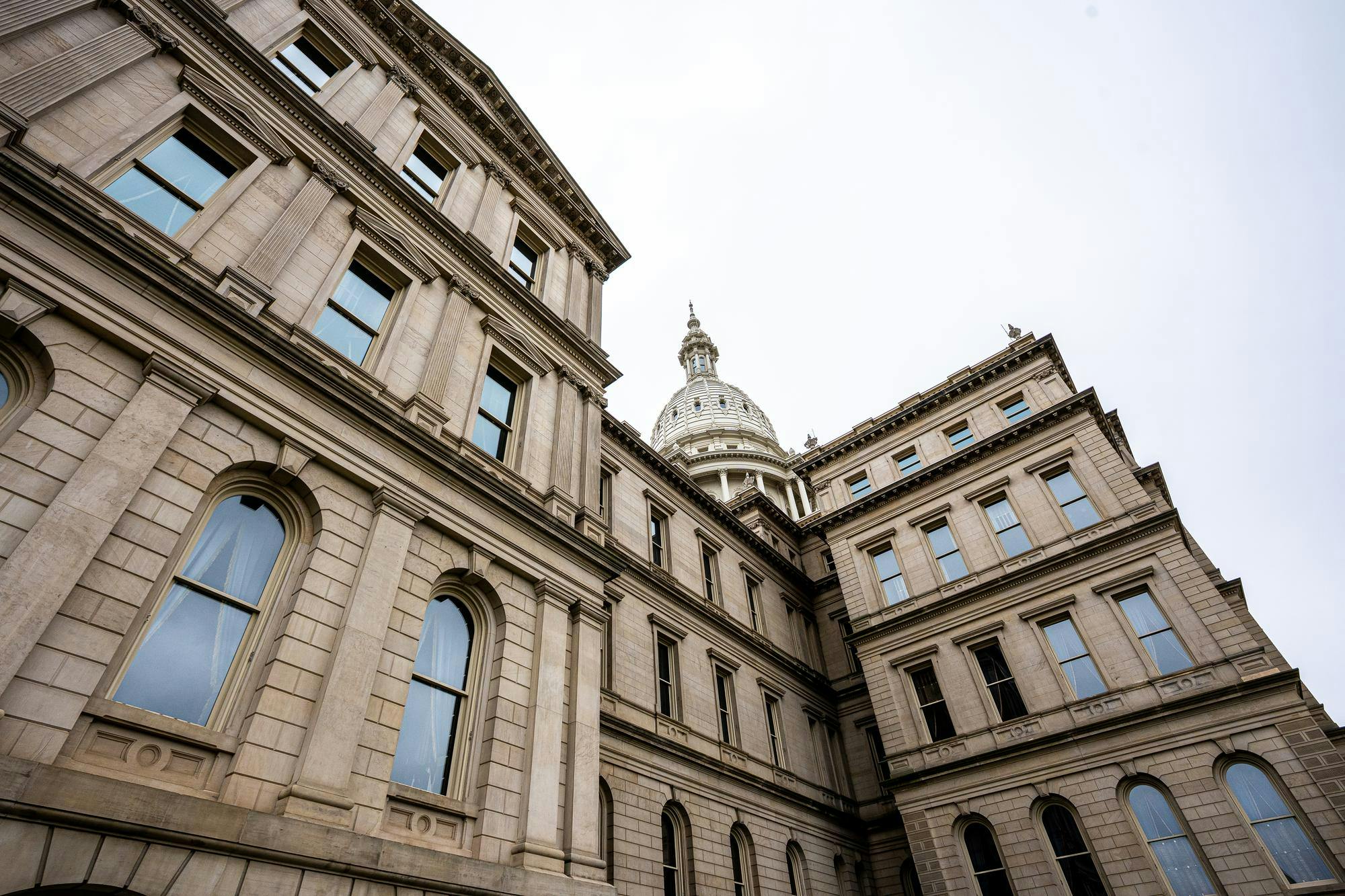 <p>Thousands of protestors gather for the 50501 movement in protest of the Trump administration’s executive actions at the Michigan State Capitol in Lansing on April 5, 2025.</p>