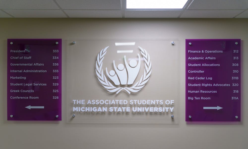 <p>The ASMSU sign leading to the Conference Room in the Student Services Building, where the ASMSU Presidential debate was located on April 18, 2022.</p>